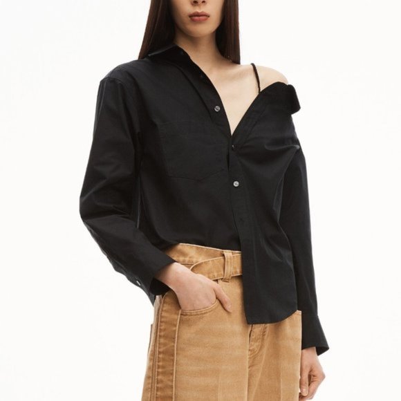 OAK + FORT Tops - NWOT Oak + Fort Asymmetrical Button Up Blouse Sz S